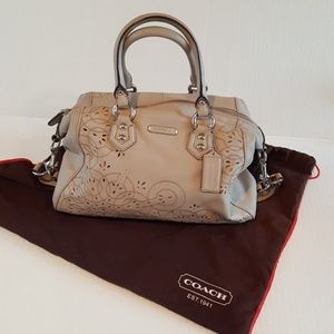 Coach Beige Leather Purse w/Laser Cutout Design